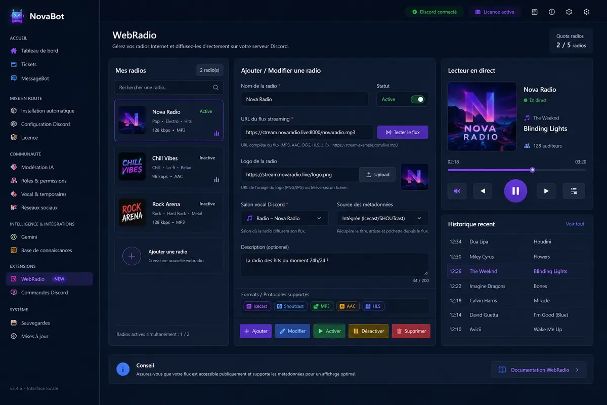 Visuel Aurora Premium validé de l’extension WebRadio NovaBot